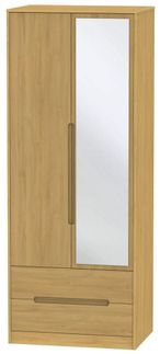 Monaco Modern Oak 2 Door Tall Combi Wardrobe - 1 Mirror