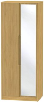 Monaco Modern Oak 2 Door Tall Wardrobe - 1 Mirror