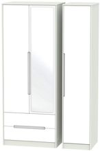 Monaco White and Cashmere 3 Door Tall Combi Wardrobe - 1 Mirror and LHF 2 Drawers