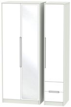 Monaco White and Cashmere 3 Door Tall Combi Wardrobe - 1 Mirror and RHF 2 Drawers