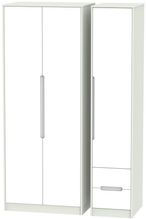 Monaco White and Cashmere 3 Door Tall Triple Wardrobe - RHF 2 Drawers