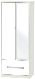 Monaco White and Cashmere 2 Door Tall Combi Wardrobe - 1 Mirror
