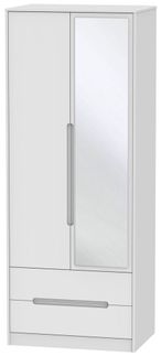 Monaco White 2 Door Tall Combi Wardrobe - 1 Mirror