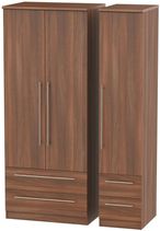 Sherwood Walnut Effect 3 Door Triple Wardrobe - 4 Drawers