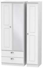 Victoria White 3 Door Tall Combi Wardrobe - 1 Mirror and LHF 2 Drawers