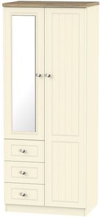 Vienna Cream 2 Door Combi Wardrobe - 1 Mirror RHF 3 Drawers