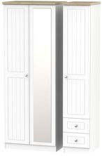 Vienna Porcelain 3 Door Tall Combi Wardrobe - 1 Mirror and RHF 2 Drawers