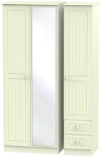 Warwick Cream 3 Door Tall Combi Wardrobe - 1 Mirror and RHF 2 Drawers