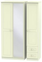 Warwick Cream 3 Door Combi Wardrobe - 1 Mirror and RHF 2 Drawers
