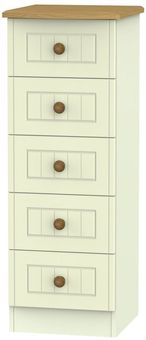Warwick Cream and Oak 5 Drawer Narrow Chest