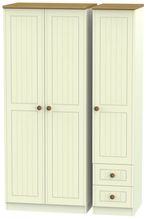Warwick Cream and Oak 3 Door Triple Wardrobe - RHF 2 Drawers