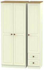 Warwick Cream and Oak 3 Door Tall Triple Wardrobe - RHF 2 Drawers