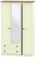 Warwick Cream and Oak 3 Door Tall Combi Wardrobe - 1 Mirror and LHF 2 Drawers