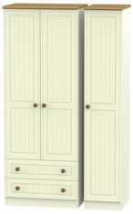Warwick Cream and Oak 3 Door Tall Triple Wardrobe - LHF 2 Drawers
