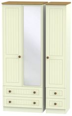 Warwick Cream and Oak 3 Door Tall Combi Wardrobe - 1 Mirror