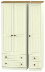 Warwick Cream and Oak 3 Door Tall Triple Wardrobe - 4 Drawers