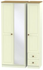 Warwick Cream and Oak 3 Door Tall Combi Wardrobe - 1 Mirror and RHF 2 Drawers