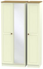 Warwick Cream and Oak 3 Door Tall Triple Wardrobe - 1 Mirror