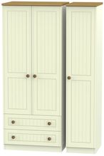 Warwick Cream and Oak 3 Door Triple Wardrobe - LHF 2 Drawers