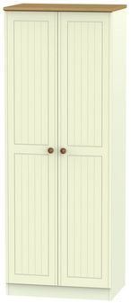 Warwick Cream and Oak 2 Door Plain Tall Wardrobe