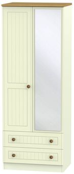 Warwick Cream and Oak 2 Door Tall Combi Wardrobe - 1 Mirror