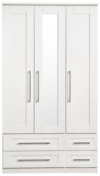 York White 3 Door Tall Combi Wardrobe - 1 Mirror