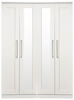 York White 4 Door Tall Mirror Wardrobe