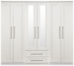 York White 6 Door Tall Mirror Combi Wardrobe