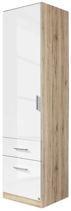 Rauch Celle 47cm Sonoma Oak and White Gloss Wardrobe with Drawers - LH Door