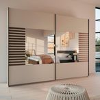 Rauch Barea 271cm 2 Door Mirror Sliding Wardrobe - Champagne and Atlantic Dark Oak
