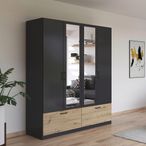 Rauch Bari 181cm 4 Door Combi Wardrobe with Drawers - Metallic Grey and Artisan Oak