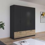 Rauch Bari 181cm 4 Door Wardrobe with Drawers - Metallic Grey and Artisan Oak