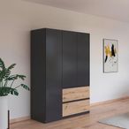 Rauch Costa 136cm 3 Door Wardrobe with Drawers - Metallic Dark Grey and Artisan Oak