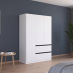 Rauch Costa 136cm 3 Door Wardrobe with Drawers and Metallic Dark Grey Handle - Alpine White