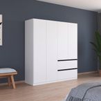 Rauch Costa 181cm 4 Door Wardrobe with Drawers and Metallic Dark Grey Handle - Alpine White