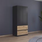 Rauch Costa 91cm 2 Door Wardrobe with Drawers - Metallic Dark Grey and Artisan Oak
