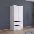 Rauch Costa 91cm 2 Door Wardrobe with Drawers and Metallic Dark Grey Handle - Alpine White