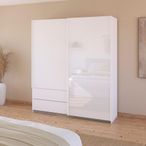 Rauch Elara 181cm 2 Door Combi Sliding Wardrobe - Alpine White and White Glass