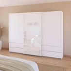 Rauch Elara 271cm 3 Door Combi Sliding Wardrobe - Alpine White and White Glass