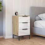 Rauch Flipp 3 Drawer Bedside Cabinet with Metal Base - Artisan Oak and White Glass