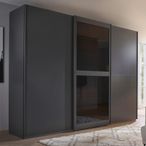Rauch Lumis 301cm 3 Door Sliding Wardrobe - Graphite and Grey Glass