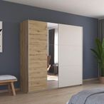 Rauch Monza 218cm 2 Door Sliding Wardrobe with Mirror - Artisan Oak and Champagne
