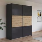 Rauch Neo 175cm 2 Door Sliding Wardrobe - Metallic Dark Grey and Artisan Oak