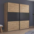 Rauch Neo 218cm 2 Door Sliding Wardrobe - Artisan Oak and Metallic Dark Grey