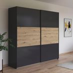 Rauch Neo 218cm 2 Door Sliding Wardrobe - Metallic Dark Grey and Artisan Oak