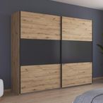 Rauch Neo 261cm 2 Door Sliding Wardrobe - Artisan Oak and Metallic Dark Grey
