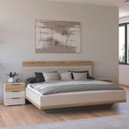 Rauch Sajo 6ft Queen Size Bed with 2 Bedside Cabinet - Champagne and Artisan Oak