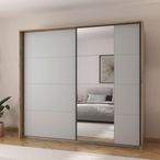 Rauch Credo 226cm 2 Door Sliding Wardrobe with Mirror - Silk Grey and Artisan Oak