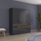 Rauch Mats 181cm 5 Door Wardrobe with Drawer - Metallic Dark Grey and Atlantic Dark Oak