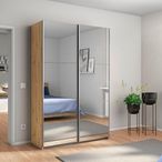 Rauch Reflect 131cm 2 Door Mirrored Sliding Wardrobe - Artisan Oak